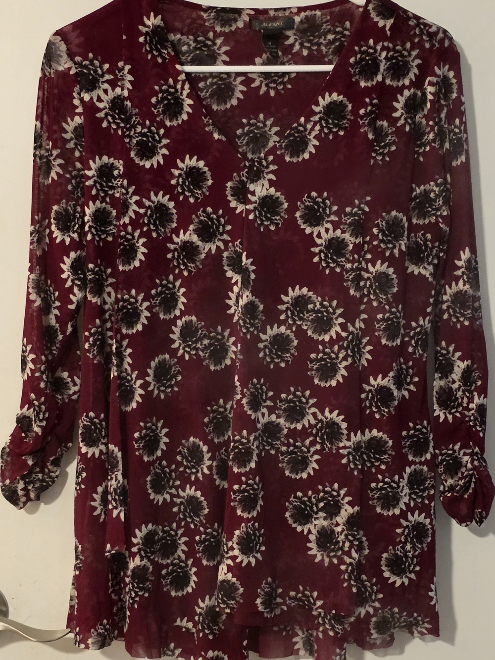 Alfani Maroon Floral V-Neck Tunic Top